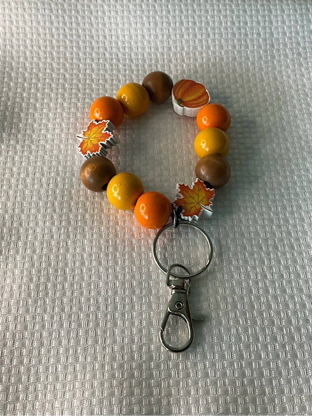 Autumn Bead Keychain Bracelet - Orange, Yellow & Brown